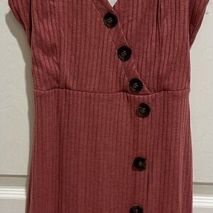 Love Tree Ribbed Button-Front Dress in Rose